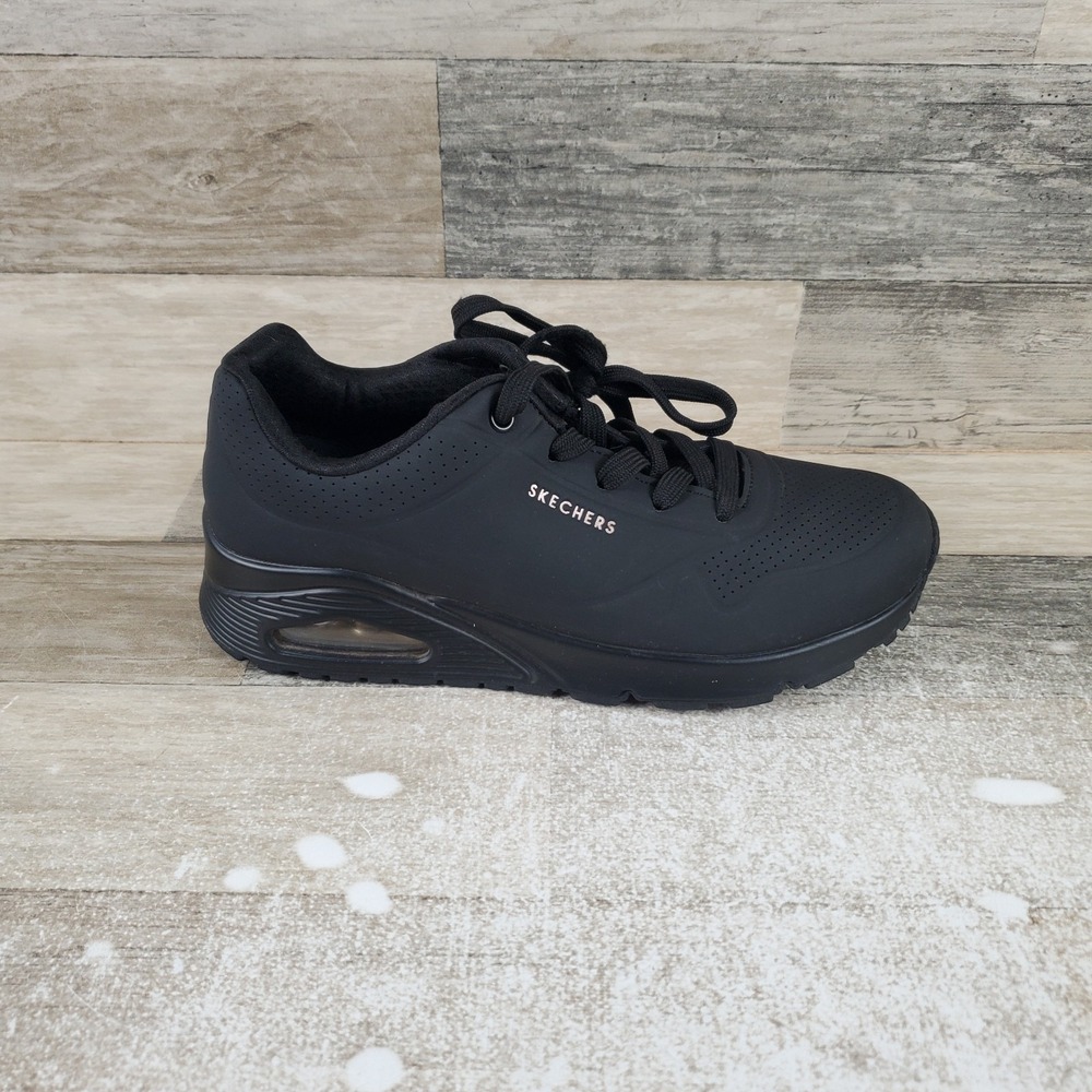 Skechers Street Uno Stand On Air Womens Shoes‎ Sz 7 Black Lace-Up Sneakers